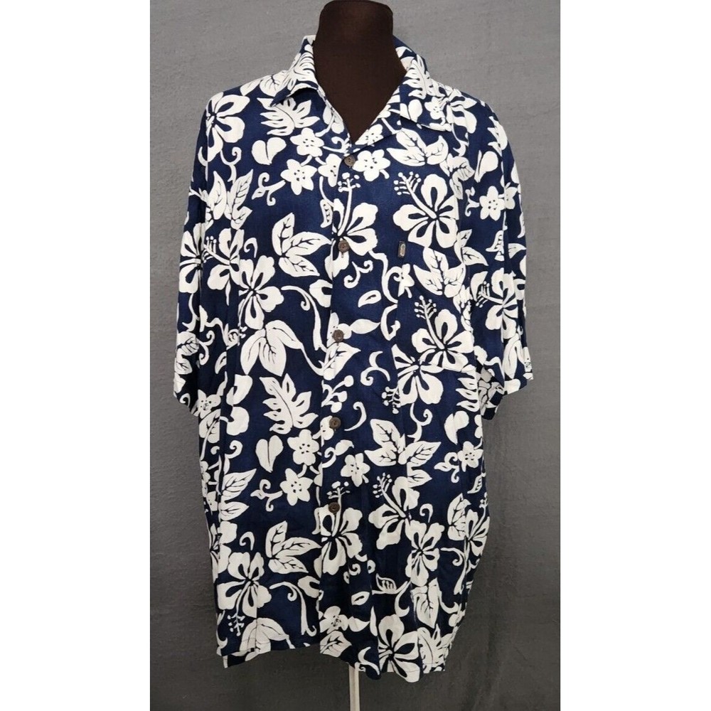 Pineapple Connection Hawaiian Shirt Blue White Short Sleeve‎ Sz XL Mens Tropical